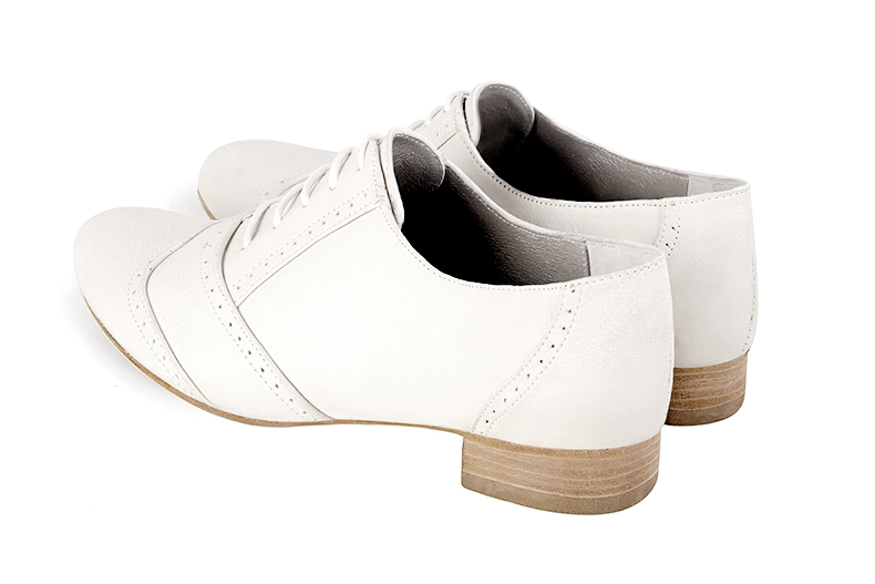 Off white women's fashion lace-up shoes. Round toe. Flat leather soles. Rear view - Florence KOOIJMAN